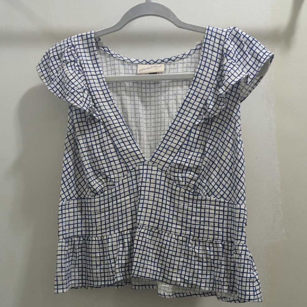 Universal Thread Navy and White Grid Blouse
